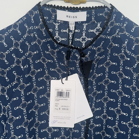 New REISS Viviyan Chain Print A-line Flippy Dress In Navy Size 6 - Picture 5 of 9